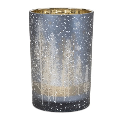 Navy Pine Tree Glass Candle Holder (Set of 2)