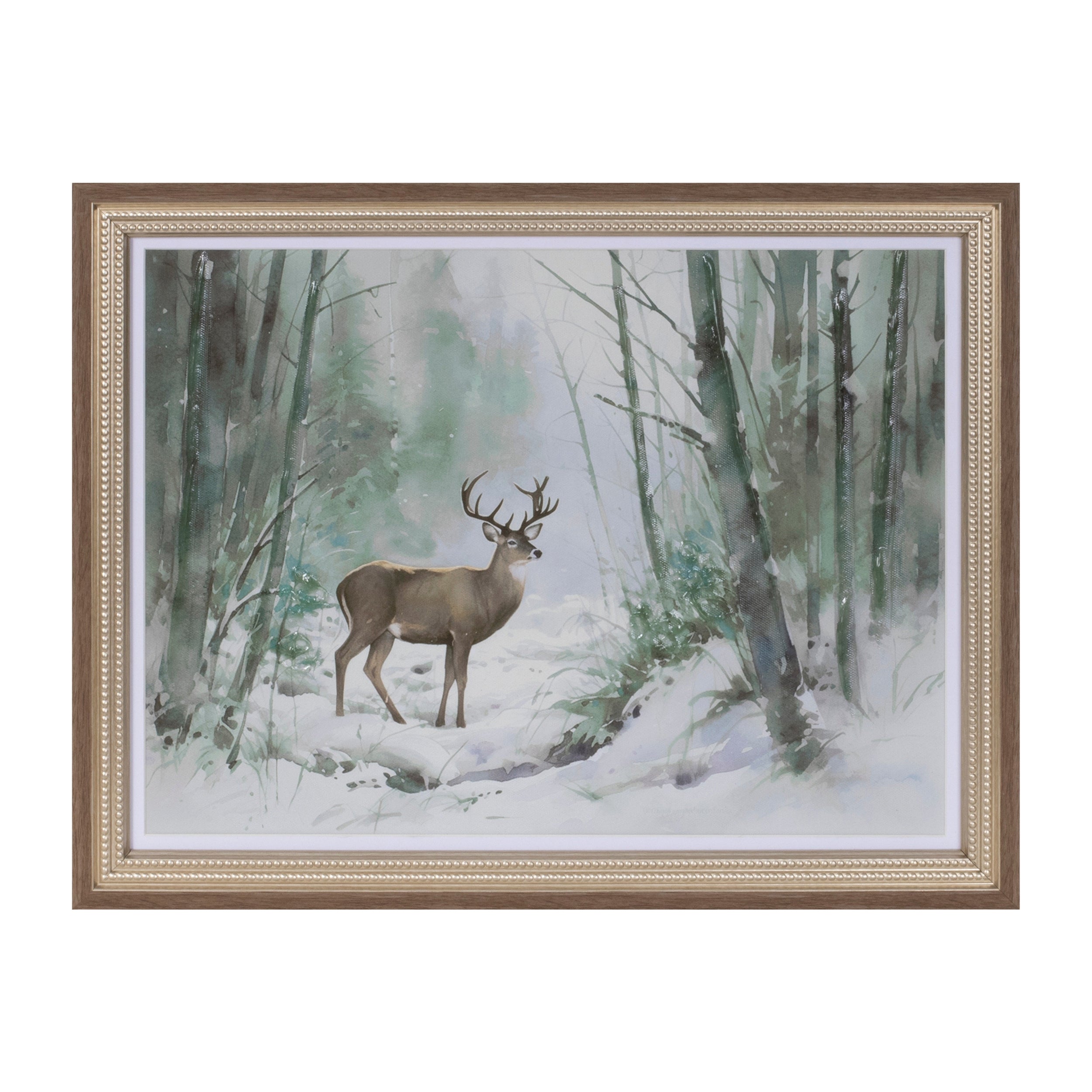 Framed Woodland Deer Print 16"L