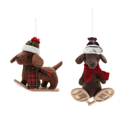 Plush Ski and Snowboard Dog Ornament (Set of 6)