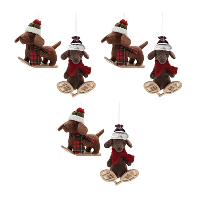 Plush Ski and Snowboard Dog Ornament (Set of 6)