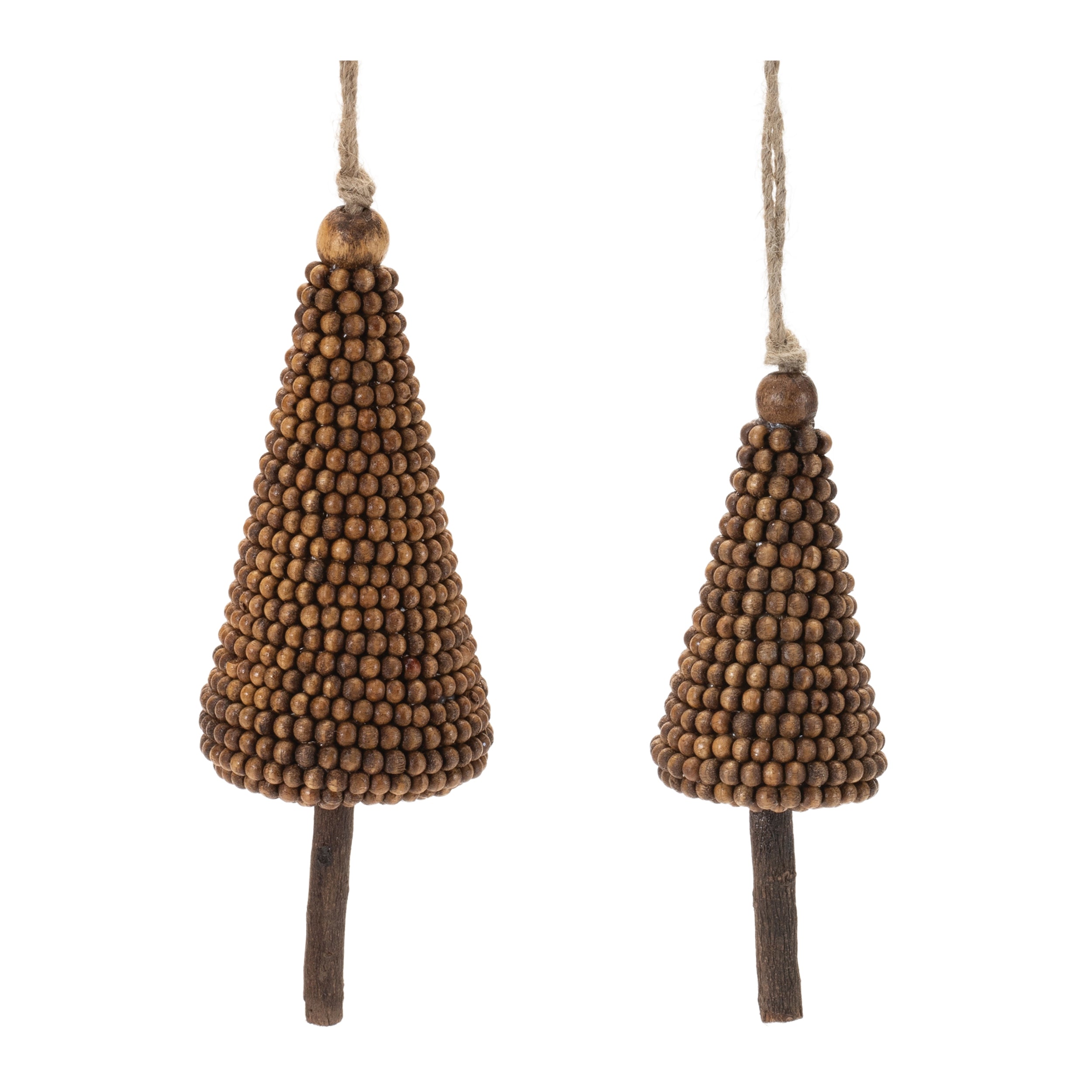 Wood Beaded Pine Tree Ornament (Set of 4)
