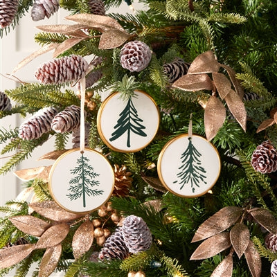Ceramic Pine Tree Disc Ornament (Set of 12)