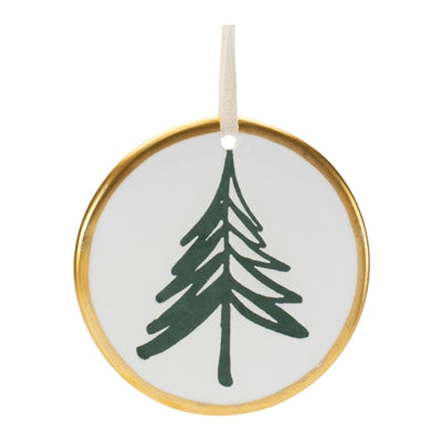 Ceramic Pine Tree Disc Ornament (Set of 12)