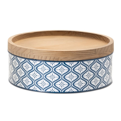 Metal Patterned Canister with Natural Wood Lid (Set of 2)