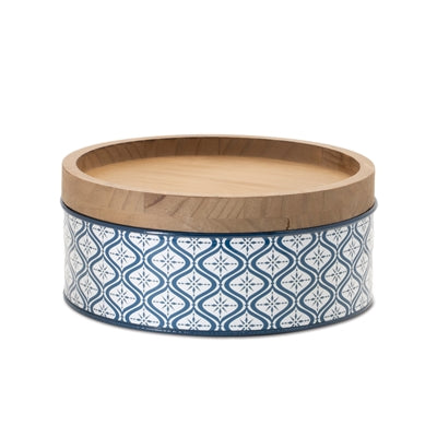 Metal Patterned Canister with Natural Wood Lid (Set of 2)