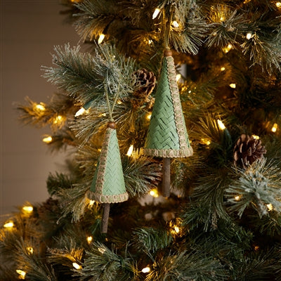 Woven Bamboo Pine Tree Ornament (Set of 4)