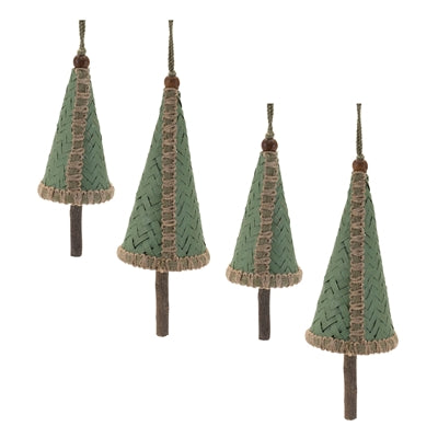 Woven Bamboo Pine Tree Ornament (Set of 4)