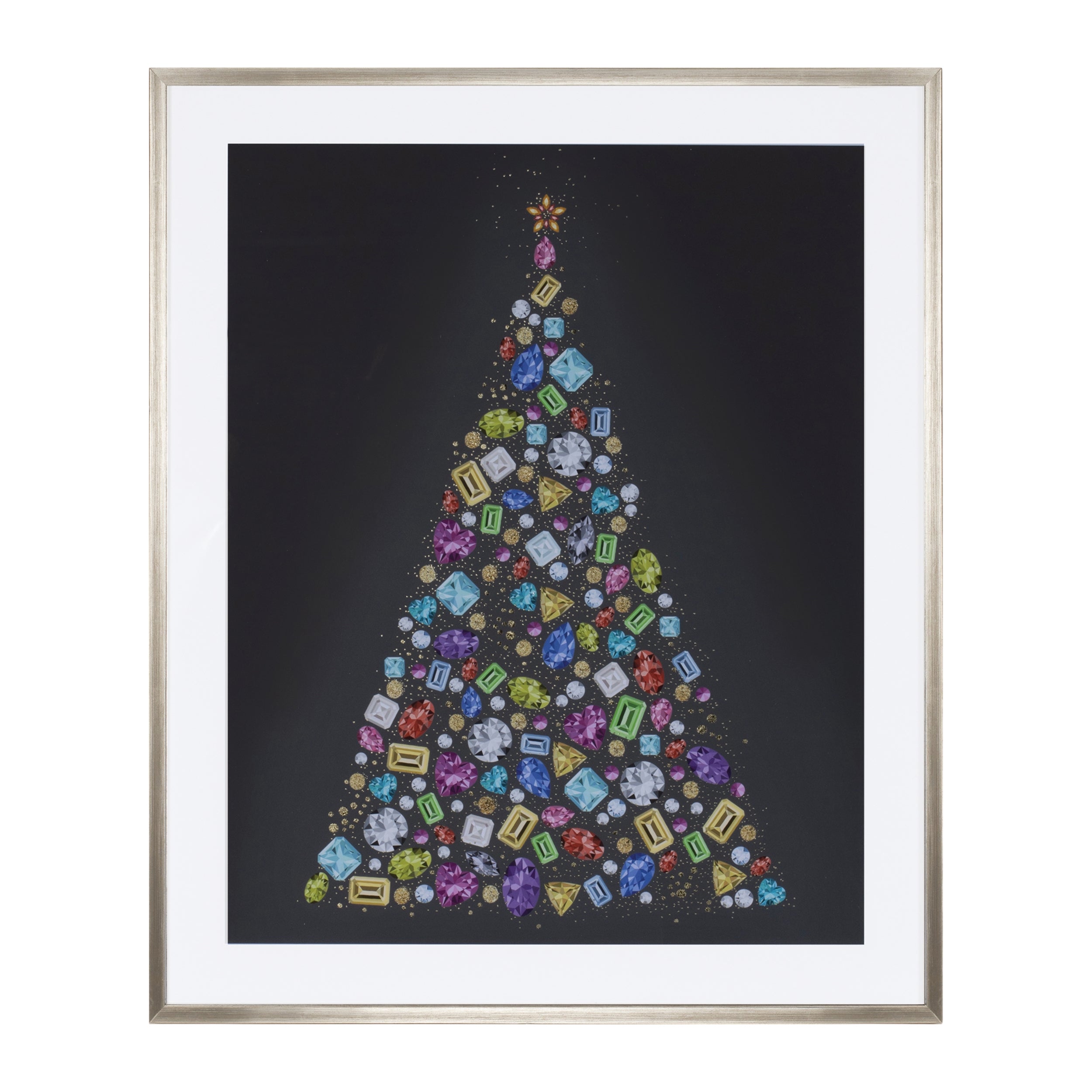 Holiday Jewel Tree Print Under Glass 23.5"H