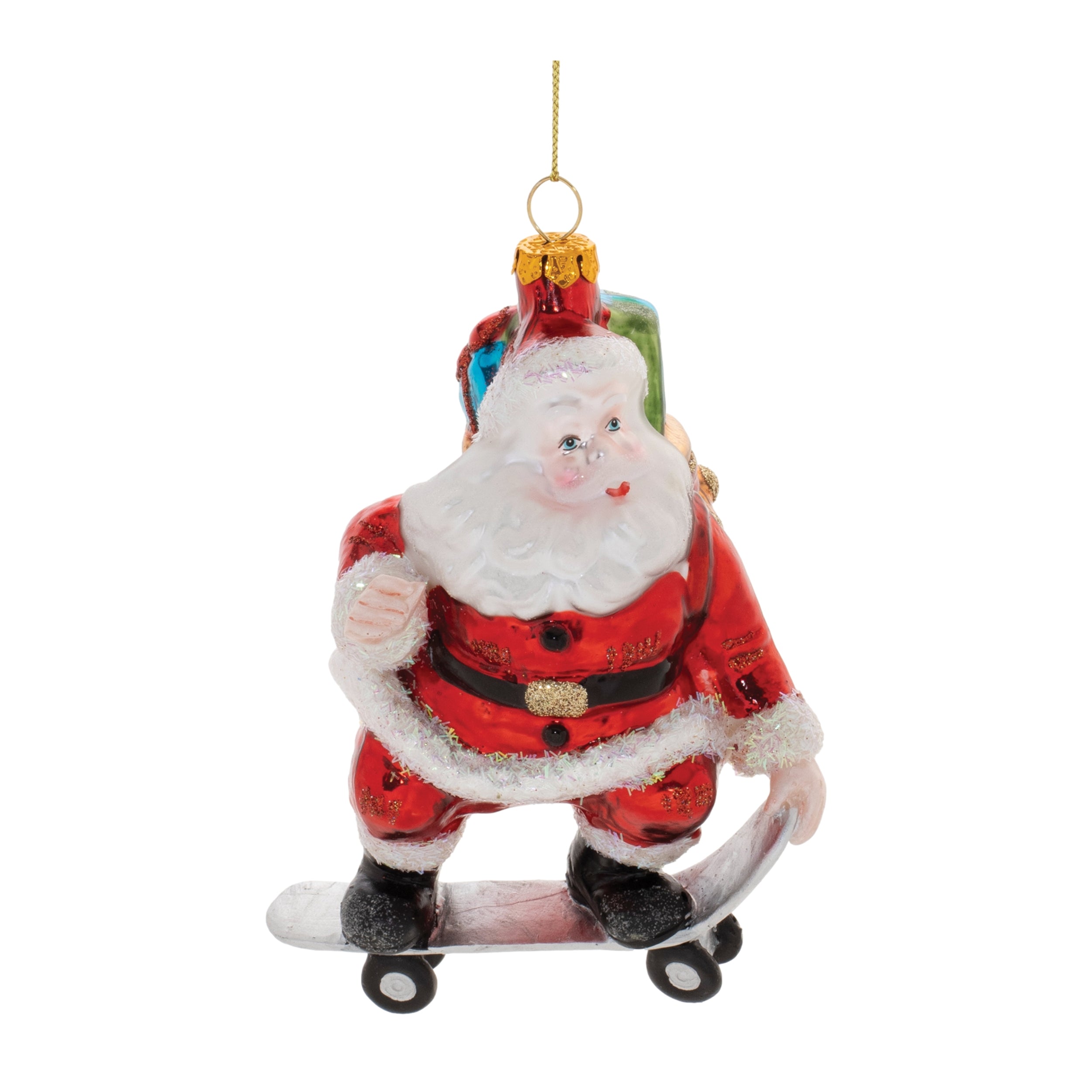 Glass Skateboarding Santa Oranment (Set of 6)