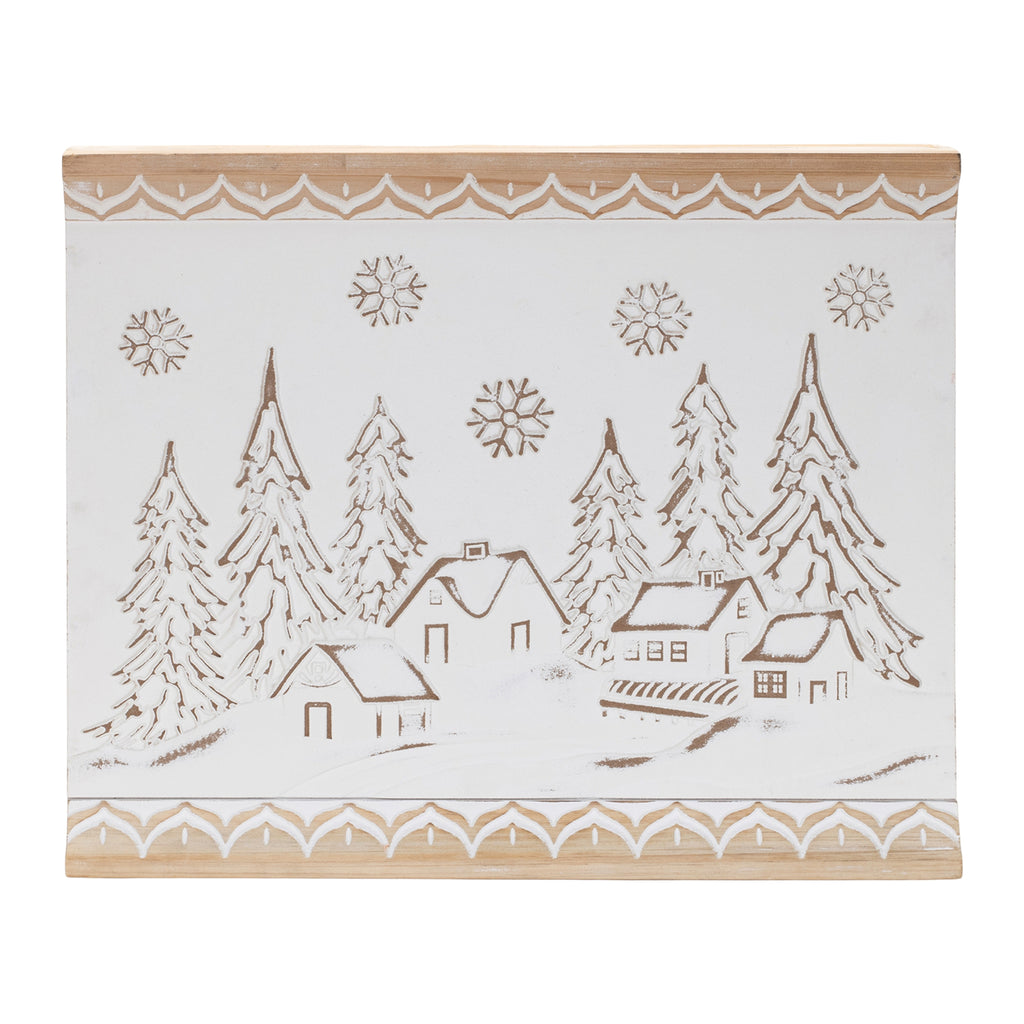 Carved Wood Winter Village Wall Art 19"L