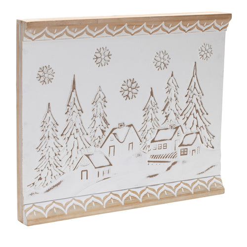 Carved Wood Winter Village Wall Art 19"L