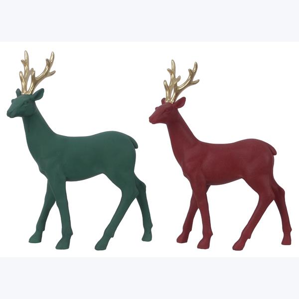 Resin Christmas Red/Green Deer with Gold Antlers-2 pcs
