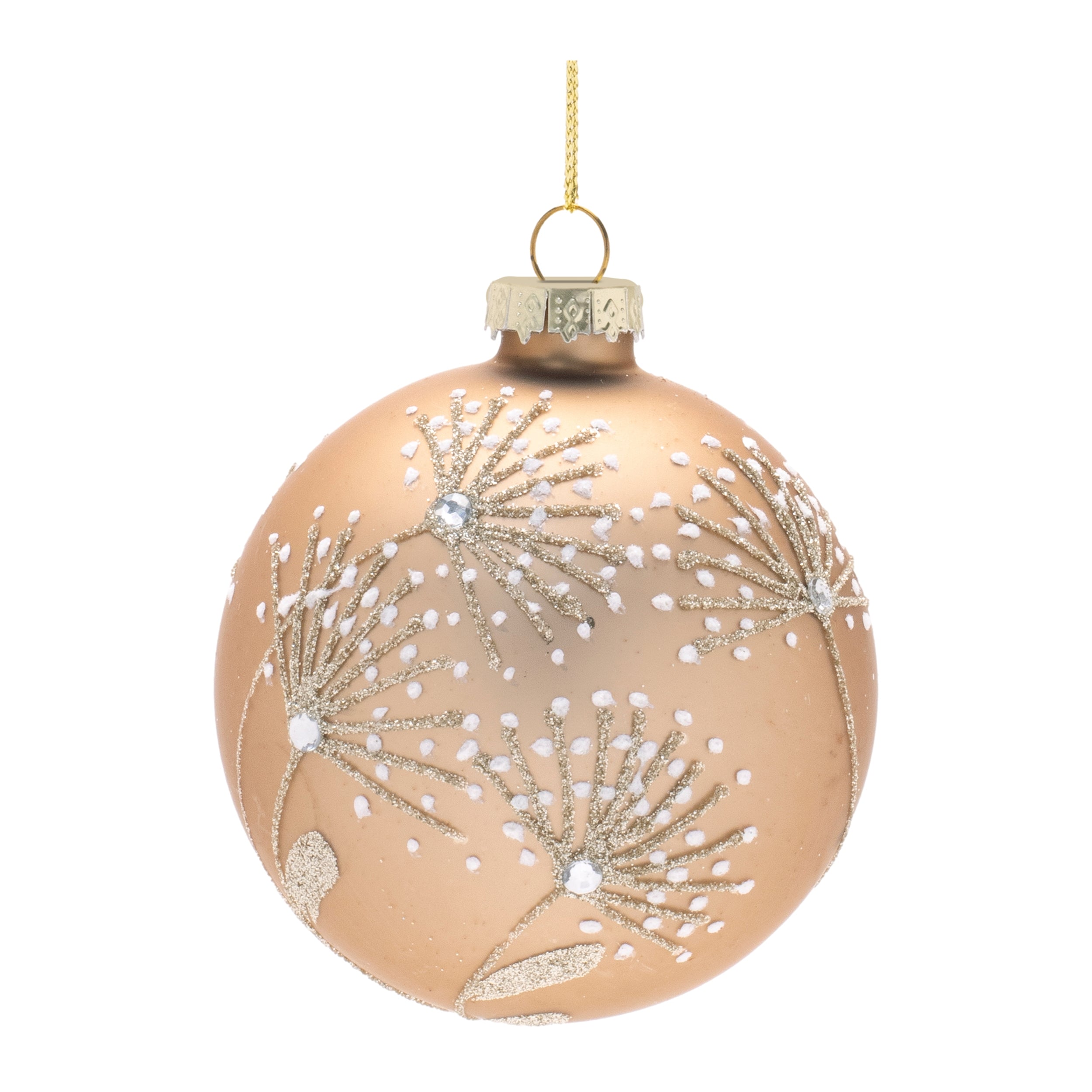 Champagne Floral Glass Ball Ornaments – Set of 12