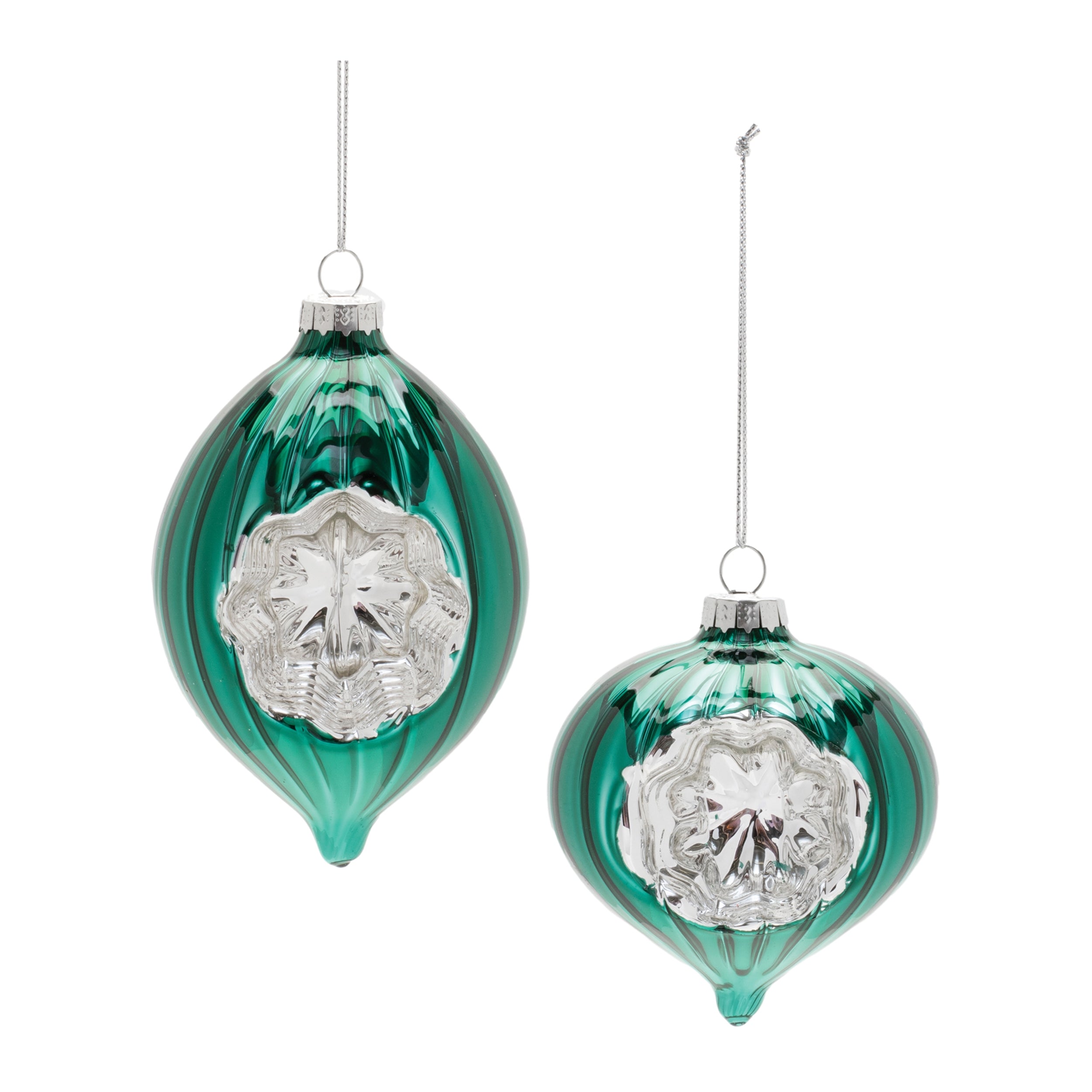 Green Glass Reflector Ornaments – Set of 12
