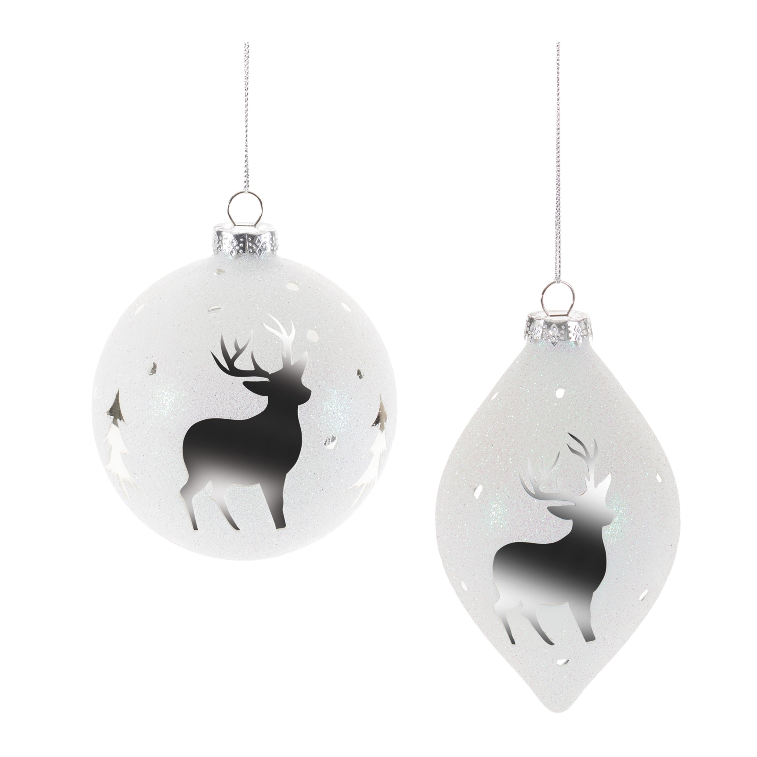 Glittered Glass Deer Ornament (Set of 6)