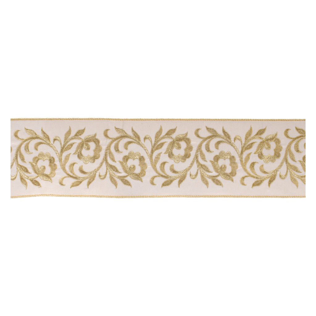 Ornate Embroidered Leaves Wired Ribbon 4" x 5 Yds.