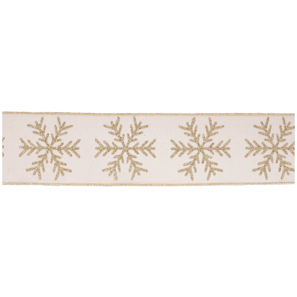 Glittered Snowflake Wired Ribbon 4" x 5 Yds.