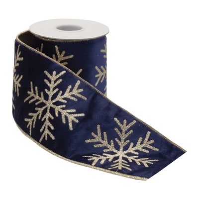 Glittered Snowflake Wired Ribbon 4" x 5 Yds.