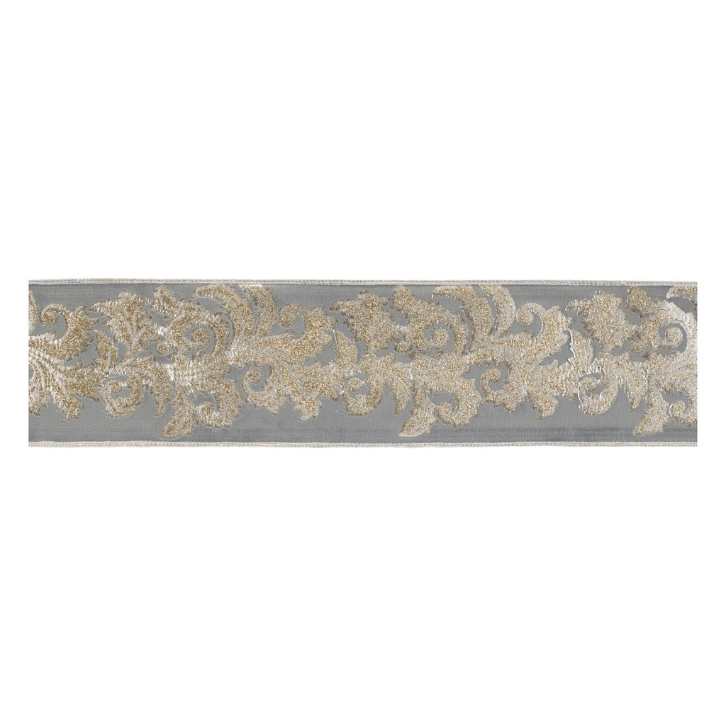 Embroidered Damask Wired Ribbon 4" x 5 Yds.