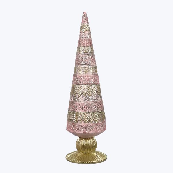 11.75" Resin Christmas Tree-Gold and Pink