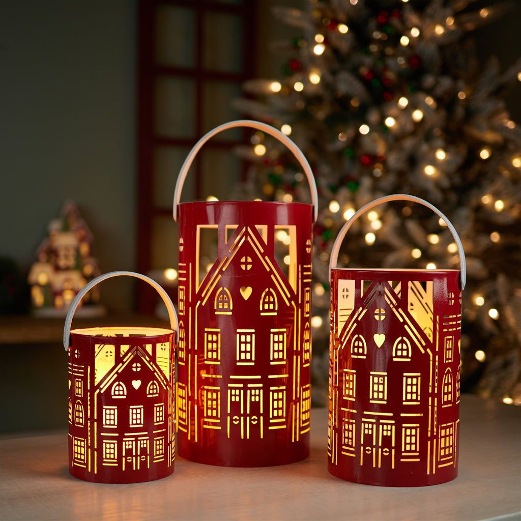 Punched Metal House Lantern (Set of 3)