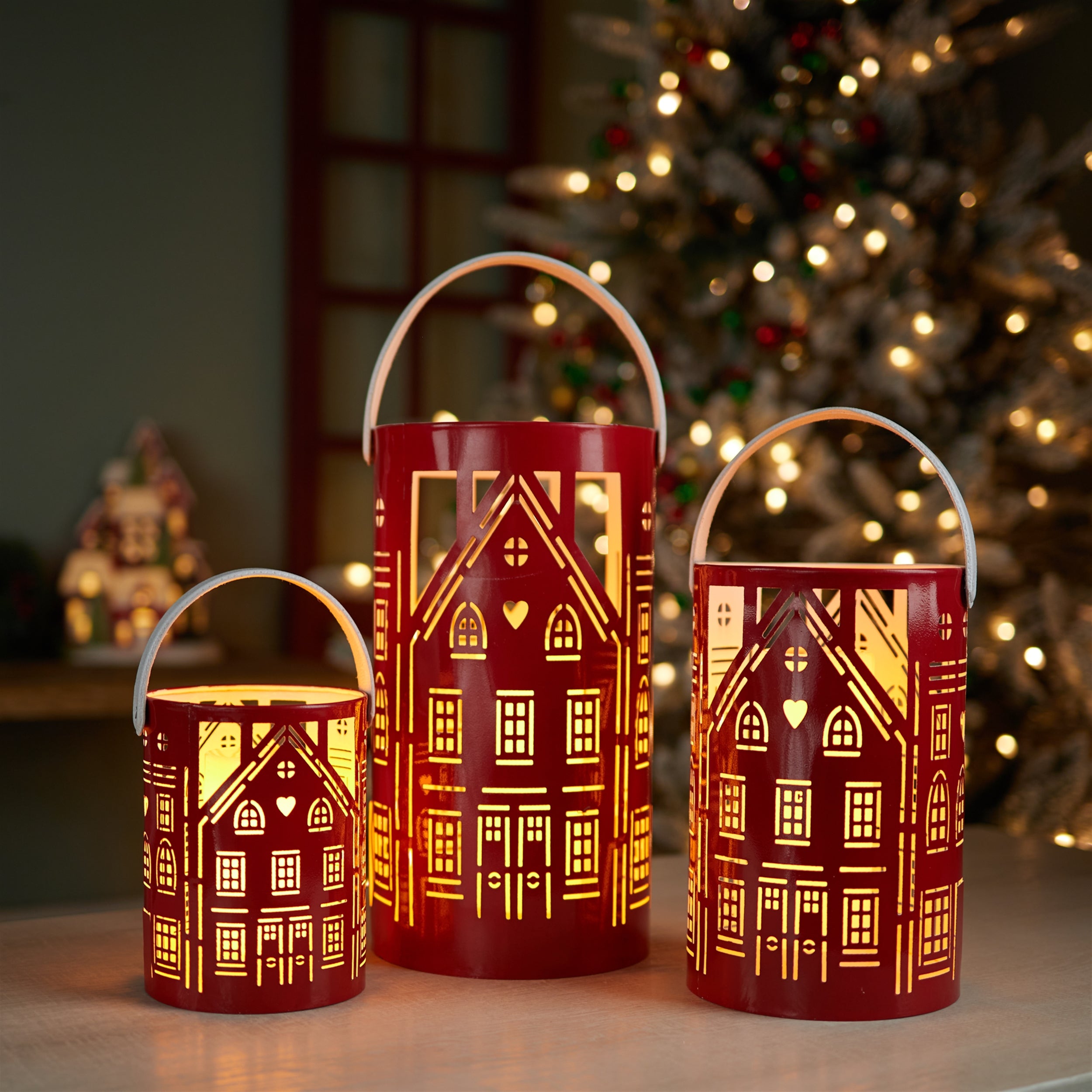 Punched Metal House Lantern (Set of 3)
