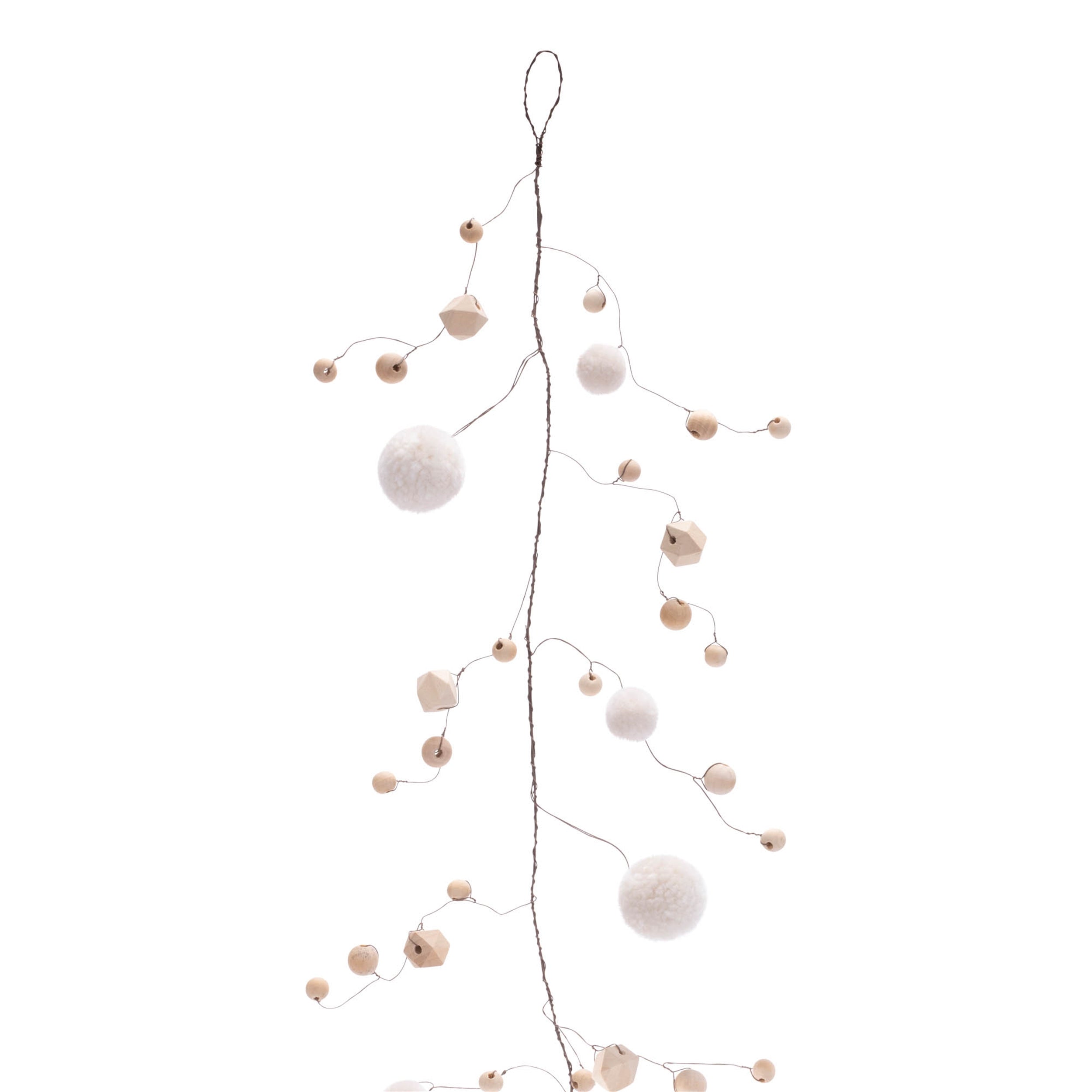 Wood Bead and Puff Ball Garland (Set of 2)