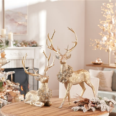 Deer w/Wreath (Set of 2) 16"L x 19"H, 17.5"L x 27.5"H Resin