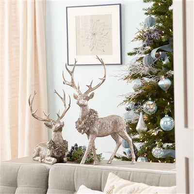 Deer w/Wreath (Set of 2) 15"L x 19"H, 17.5"L x 27.5"H Resin