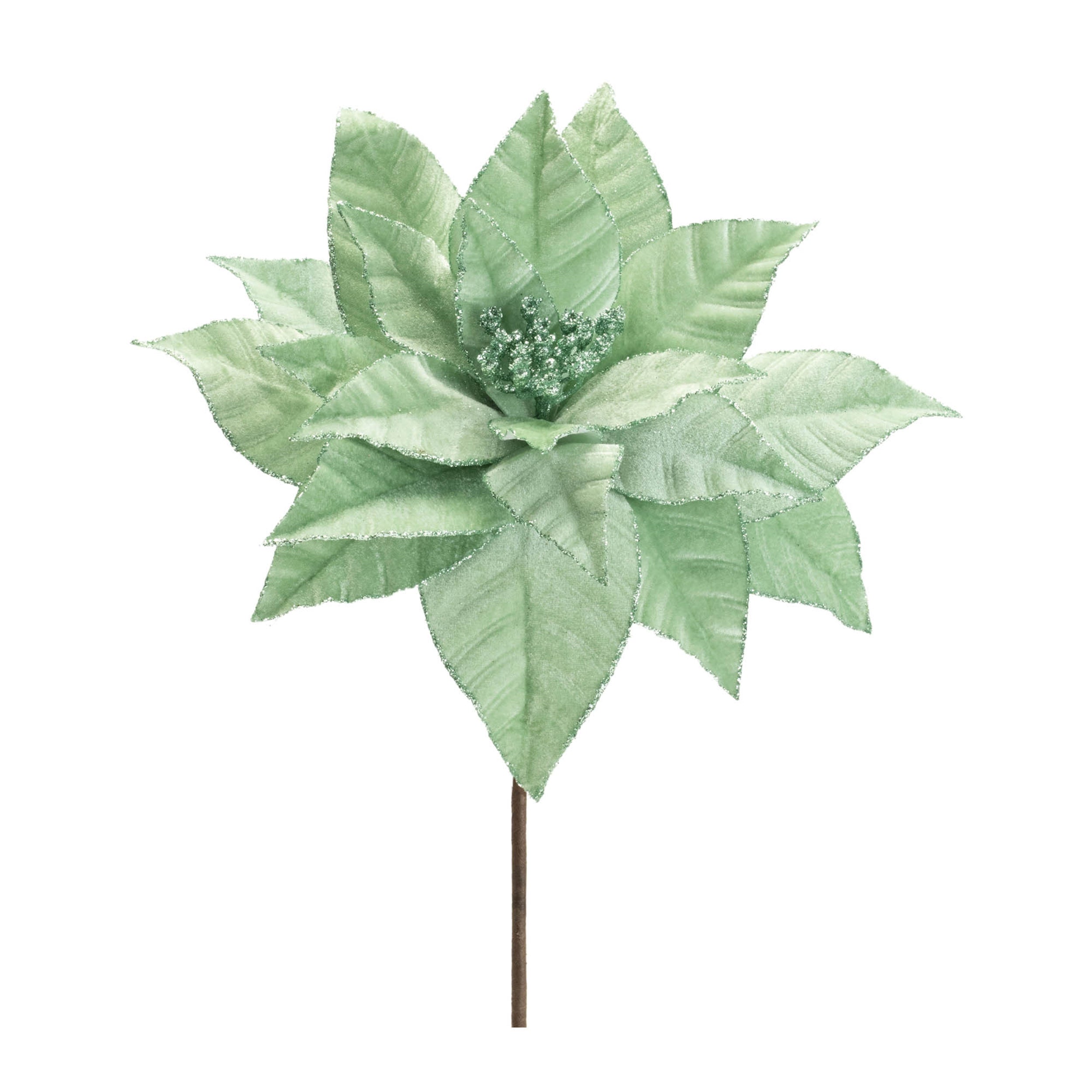 Glittered Poinsettia Flower Stem (Set of 6)