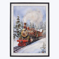 Wood Frame Winter Train Canvas Wall Art With Hand painting LED With Timer