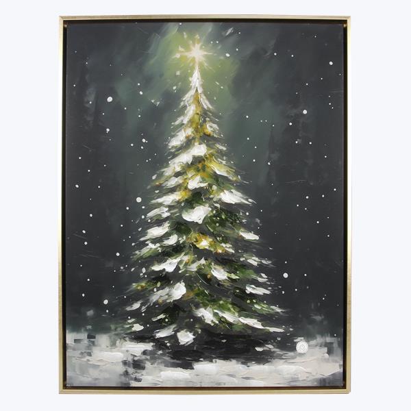 Poly Frame Christmas Tree Canvas Wall Art With Hand Painting LED With Timer