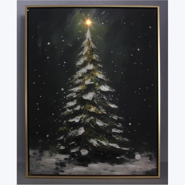 Poly Frame Christmas Tree Canvas Wall Art With Hand Painting LED With Timer