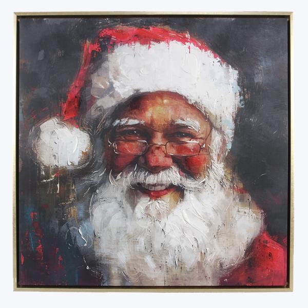 Poly Frame Canvas Santa Wall Art With Hand Painting
