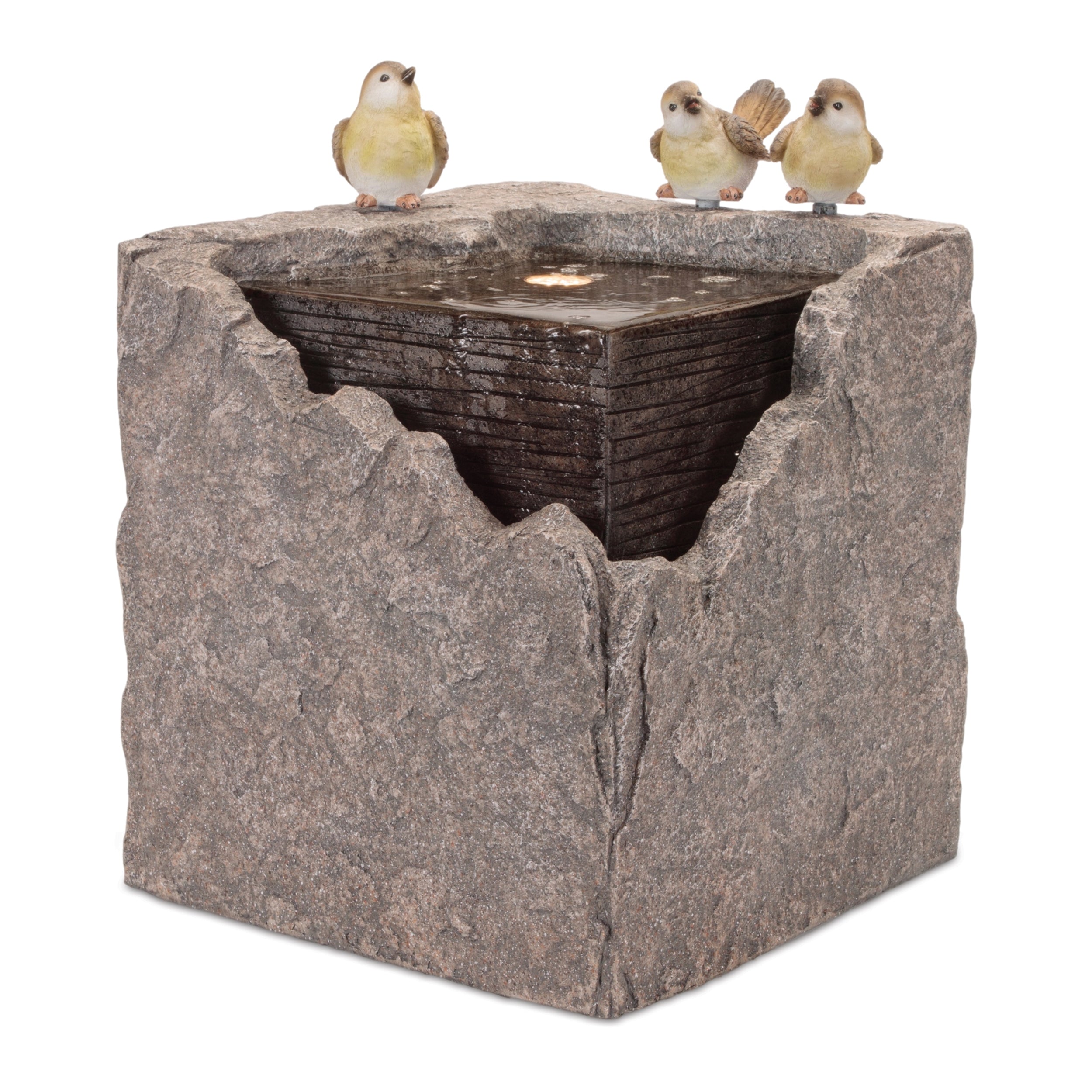 Bubbling Stone Fountain with Bird Accents 19"H