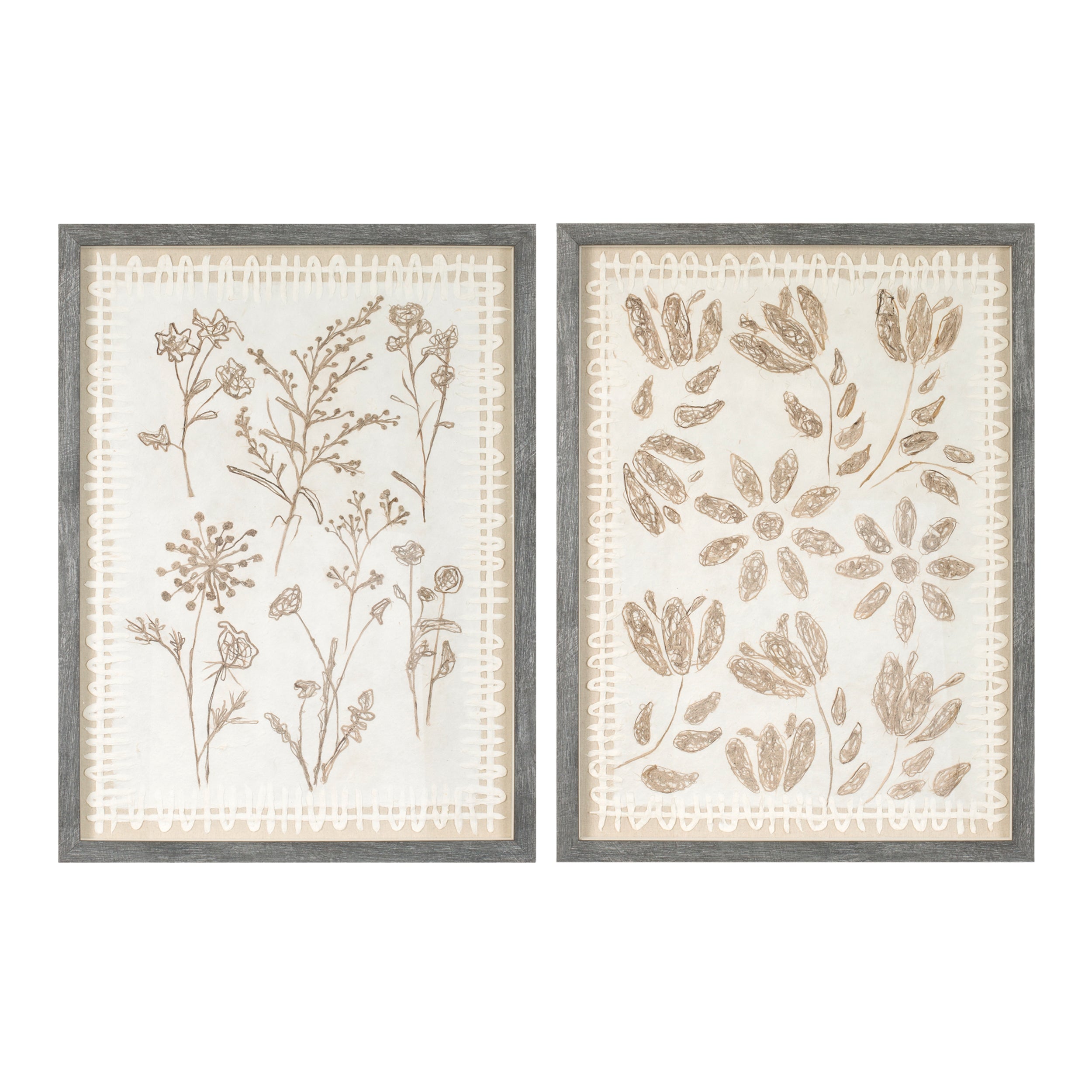 Framed Floral Wall Art Under Glass  (Set of 2)