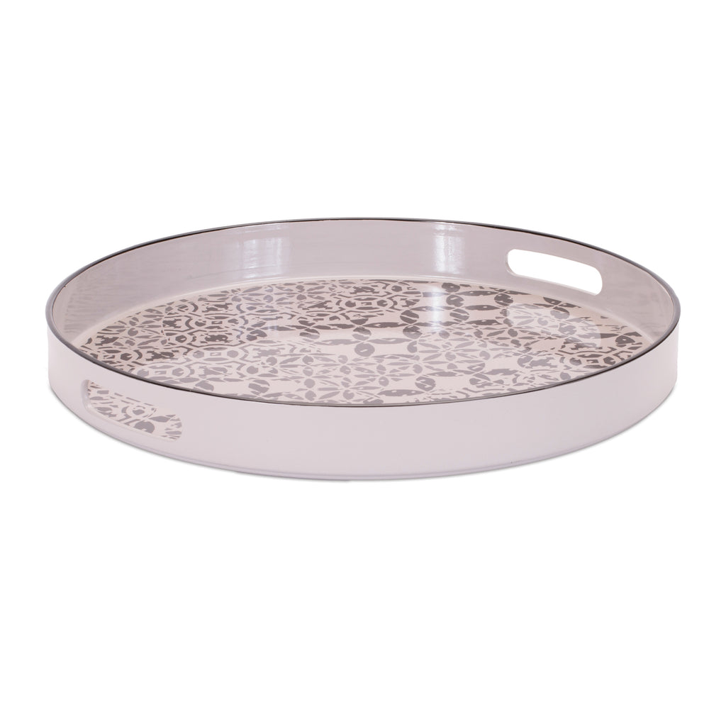 Round Ornate Geometric Print Tray 17.5"D