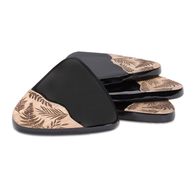 Floral Etched Wood Coaster with Holder (Set of 5)