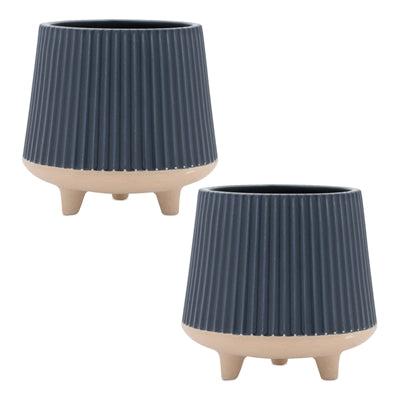 Ceramic Ribbed Footed Planter (Set of 2)