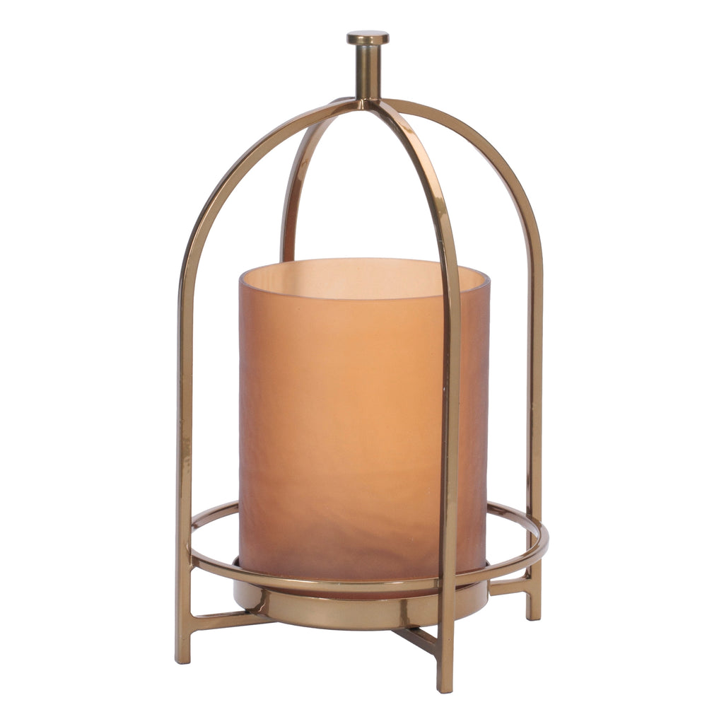 Amber Glass Candle Holder with Arched Frame 11.25"H
