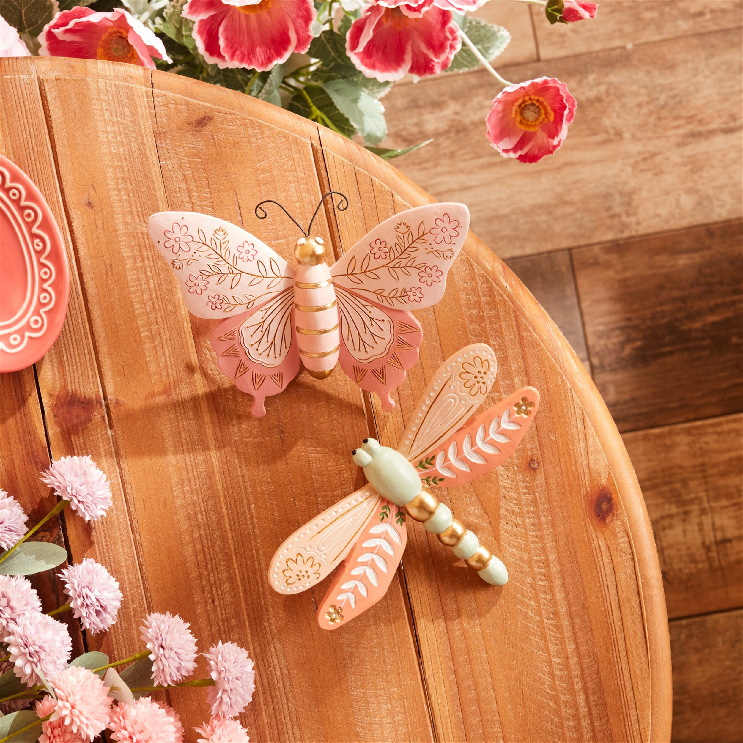 Floral Etched Butterfly and Dragonly Shelf Sitter (Set of 4)