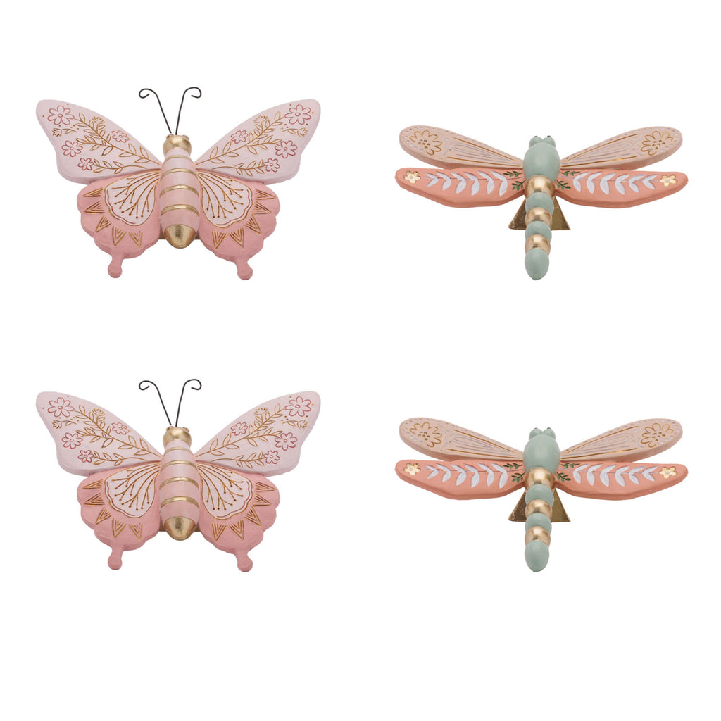 Floral Etched Butterfly and Dragonly Shelf Sitter (Set of 4)