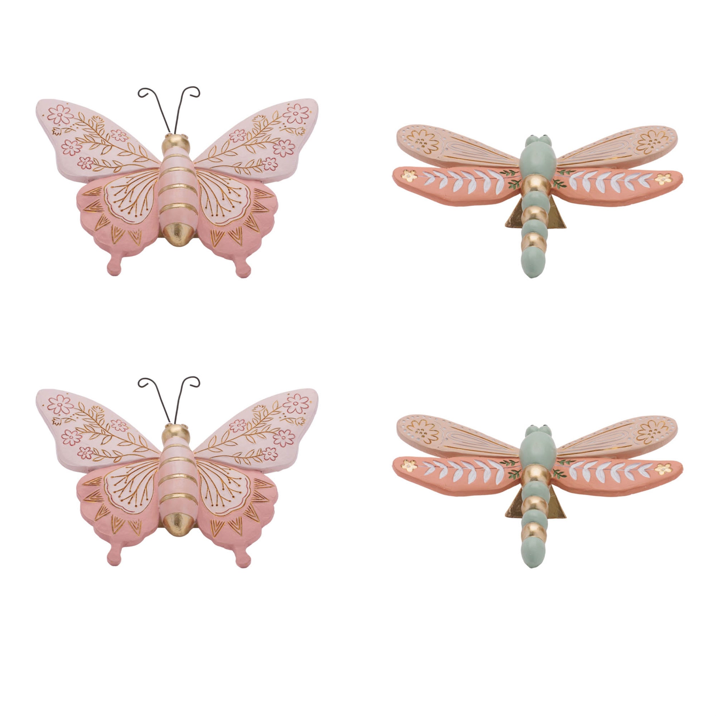 Floral Etched Butterfly and Dragonly Shelf Sitter (Set of 4)