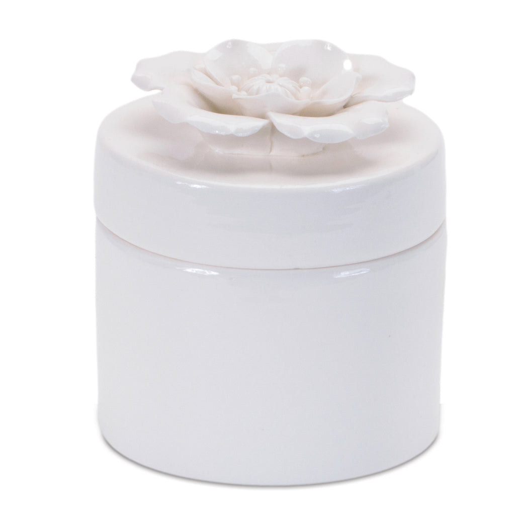 Stoneware Box with Floral Lid Accent (Set of 3)