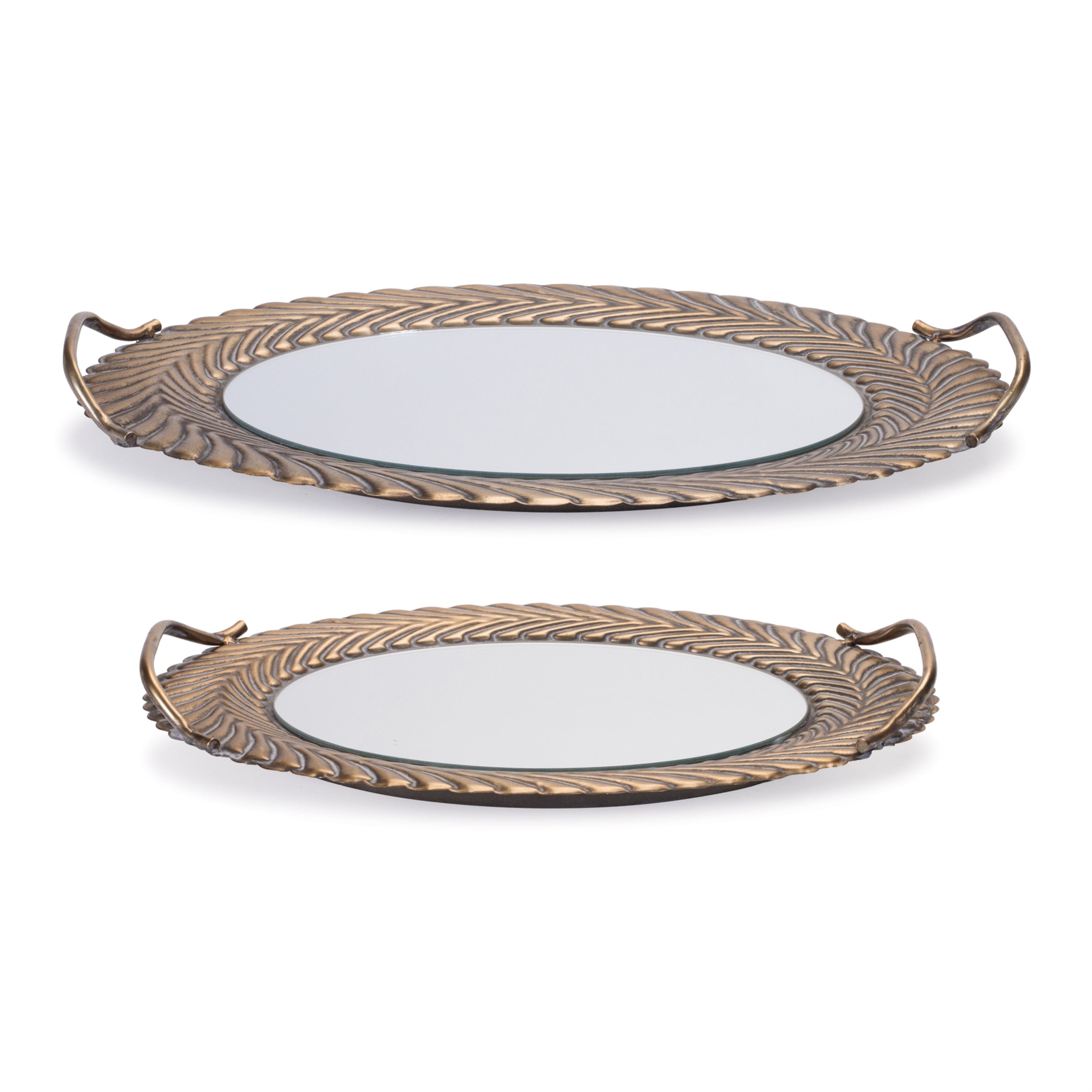 Mirror Tray with Ornate Metal Frame (Set of 2)