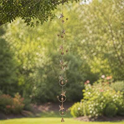 Iron Hummingbird and Bell Rain Chain