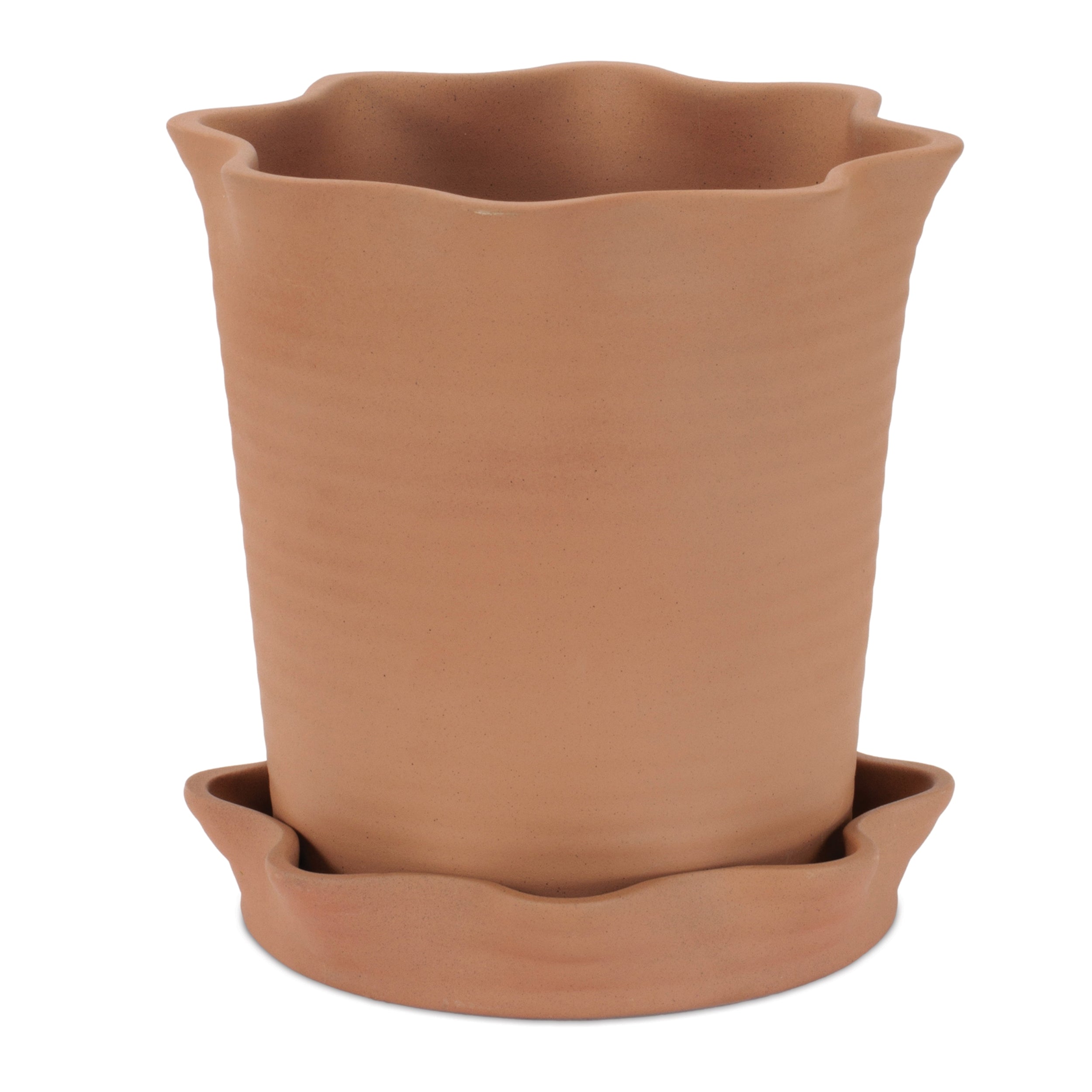 Wavy Ceramic Planter with Saucer 7.75"H