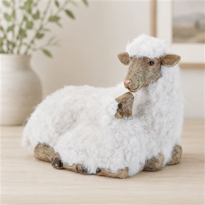 Furry Sheep with Lamb Figurine 11'H