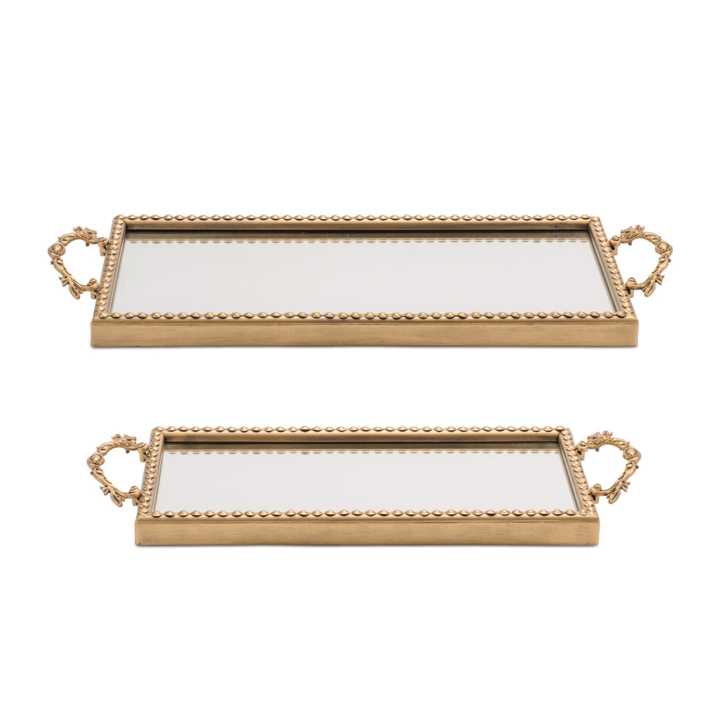 Mirror Tray (Set of 2) 18.5"L x 7"W x 1.75"H, 21"L x 8.25"W x 1.75"H Iron/Glass