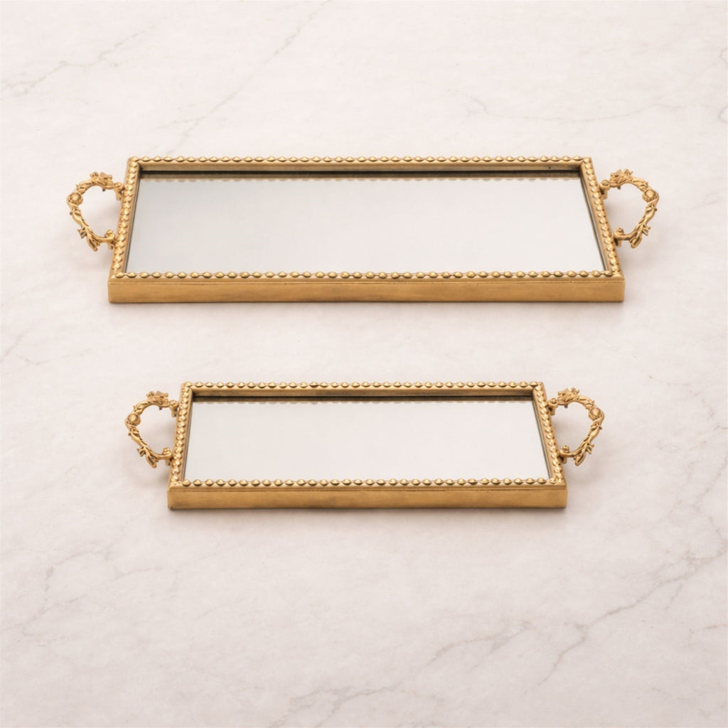 Mirror Tray (Set of 2) 18.5"L x 7"W x 1.75"H, 21"L x 8.25"W x 1.75"H Iron/Glass